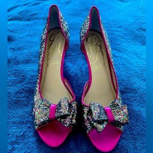 Kate Spade Style Glittery peep toe 2” wedges so 10